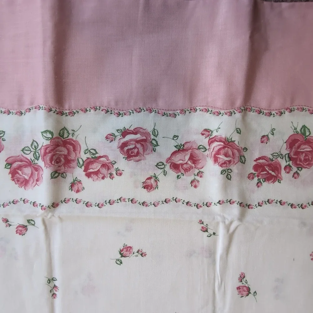 Vintage Pink Rose Floral Standard Pillowcase Pair Cottagecore Shabby Chic Unused